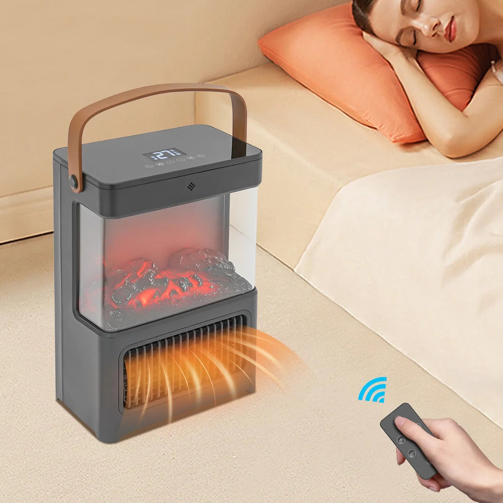 Portable 3D Electric Fireplace Heater w/ Remote Control